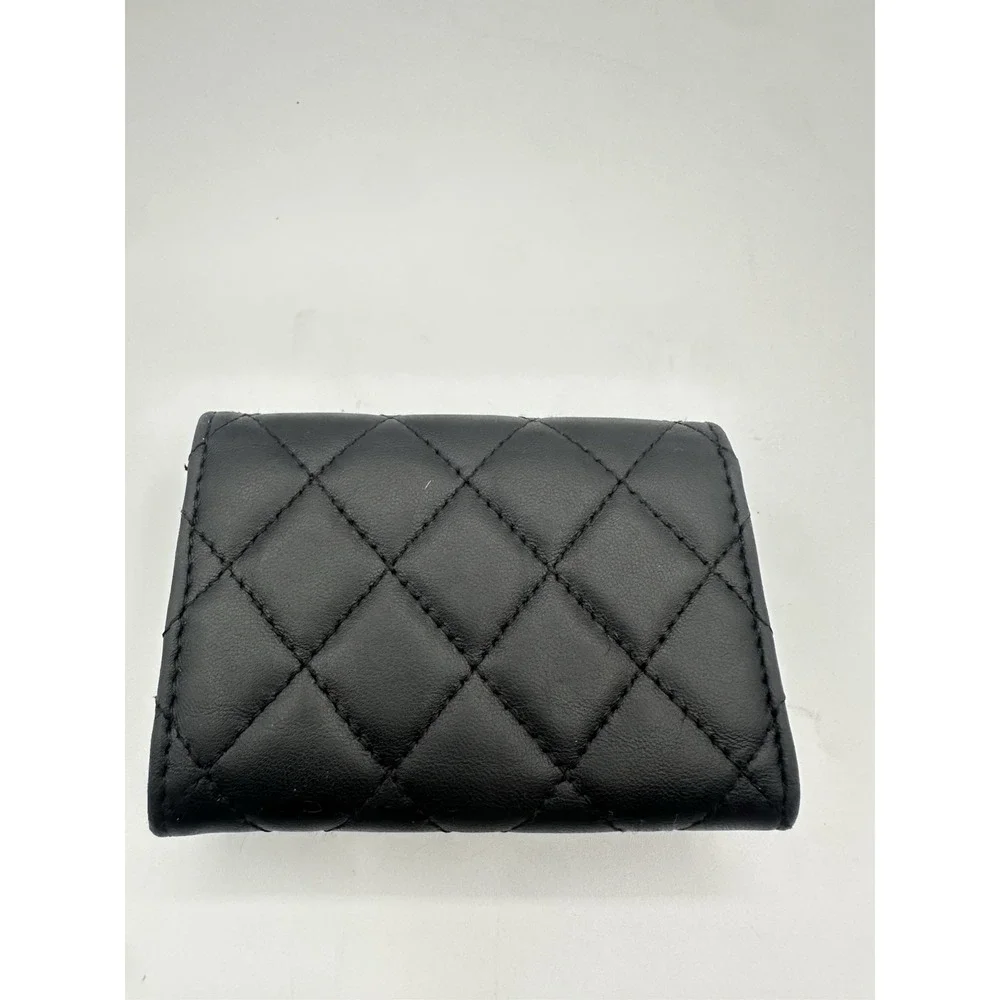 Lambskin Quilted Double Flap Wallet Black